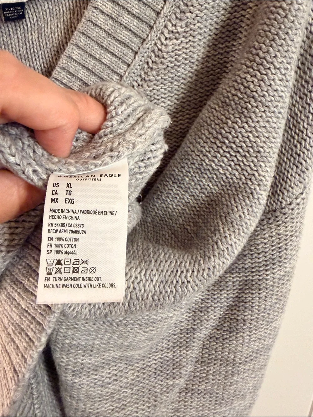 American Eagle Gray Cotton V-Neck Oversized Knit Sweater XL - Picture 4 of 4